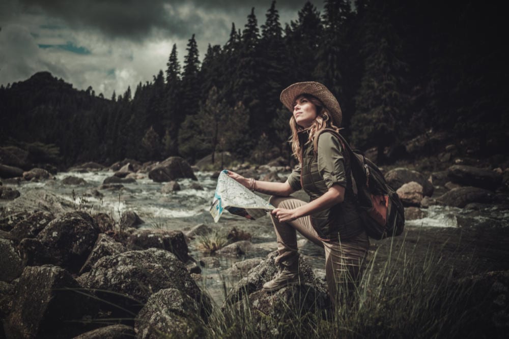 hiking by river